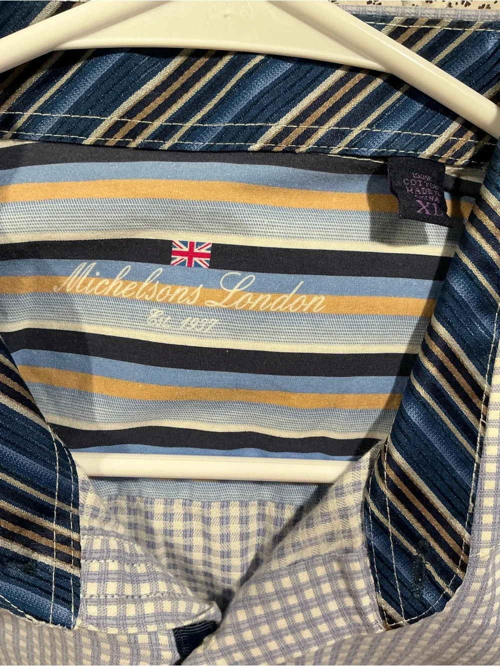 Men's Blue Micro-Check Dress Shirt - Tailored Spread Collar